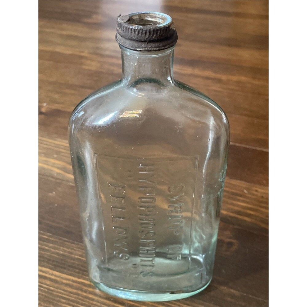 SYRUP OF HYPOPHOSPHITES "FELLOWS" LARGE BLUE CLEAR MEDICINE BOTTLE EMBOSSED